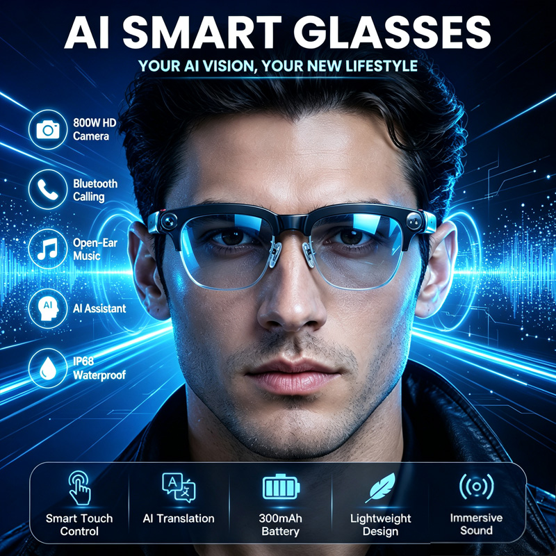 Audio Music Image - W630 Smart Glasses 800W HD Camera